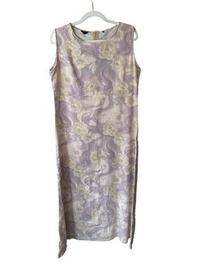 Liang Ge Sleeveless Lavender Floral Shift Dress Size M Cottagecore Neutral